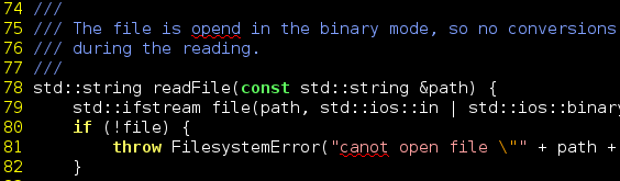 Ukázka kontroly pravopisu pro kód v C++.